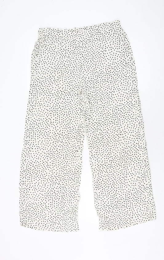 Part Two Women's Ivory Polka Dot Wide-Leg Trousers Size 6