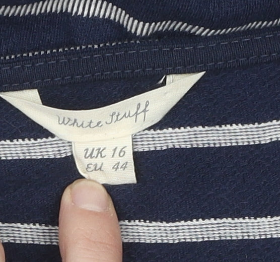 White Stuff Women's Blue Striped Shift Dress 16
