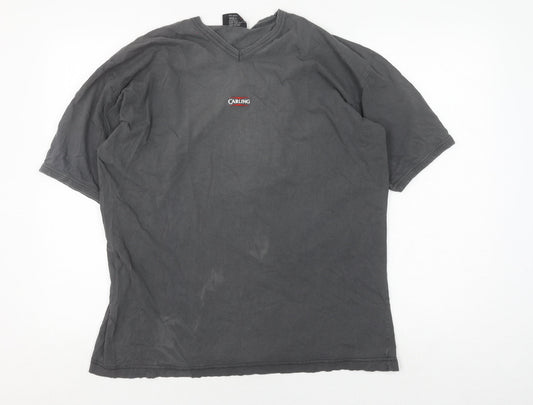 Carling Men's Grey V-Neck T-Shirt, Short Sleeve, One Size