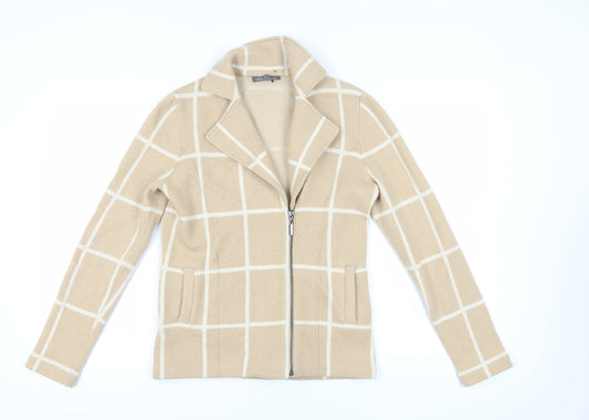 Laura Ashley Women's Beige Check Knit Full Zip Jumper