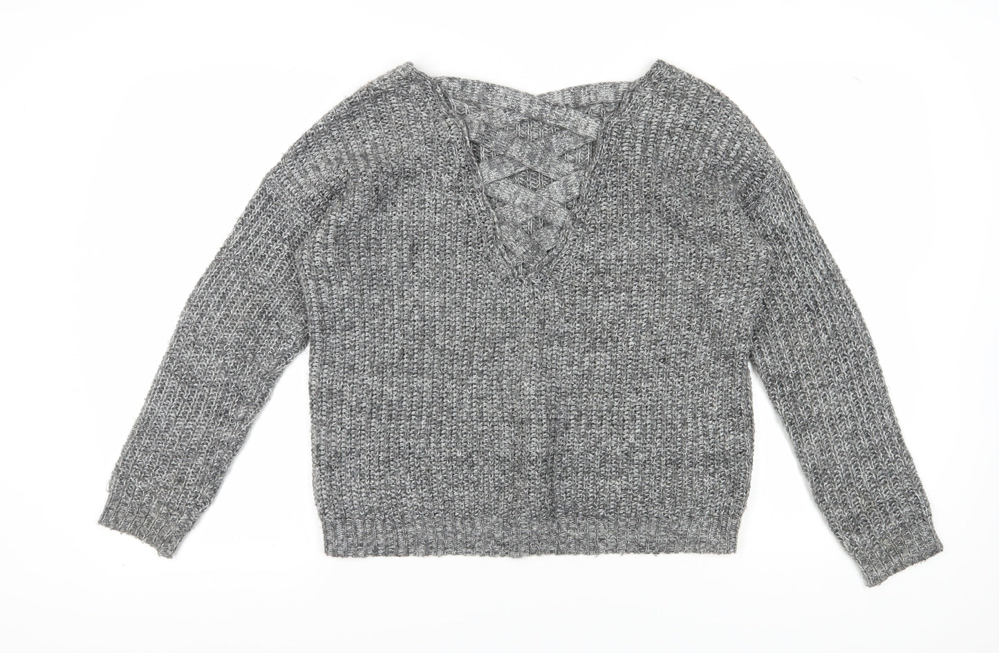 Only Women's Grey V-Neck Knit Pullover Jumper Size M