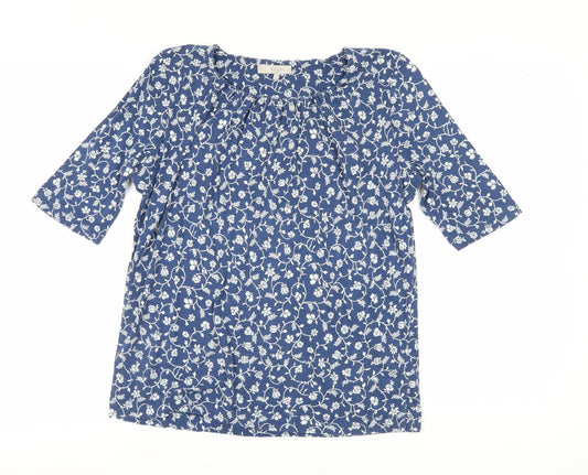 Hobbs Women's Blue Floral Blouse, Size S, 3/4 Sleeve