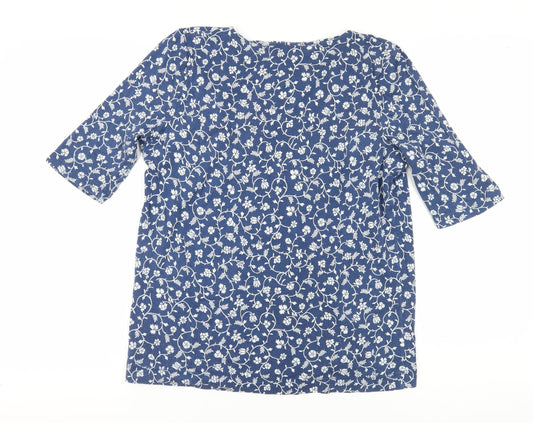Hobbs Women's Blue Floral Blouse, Size S, 3/4 Sleeve