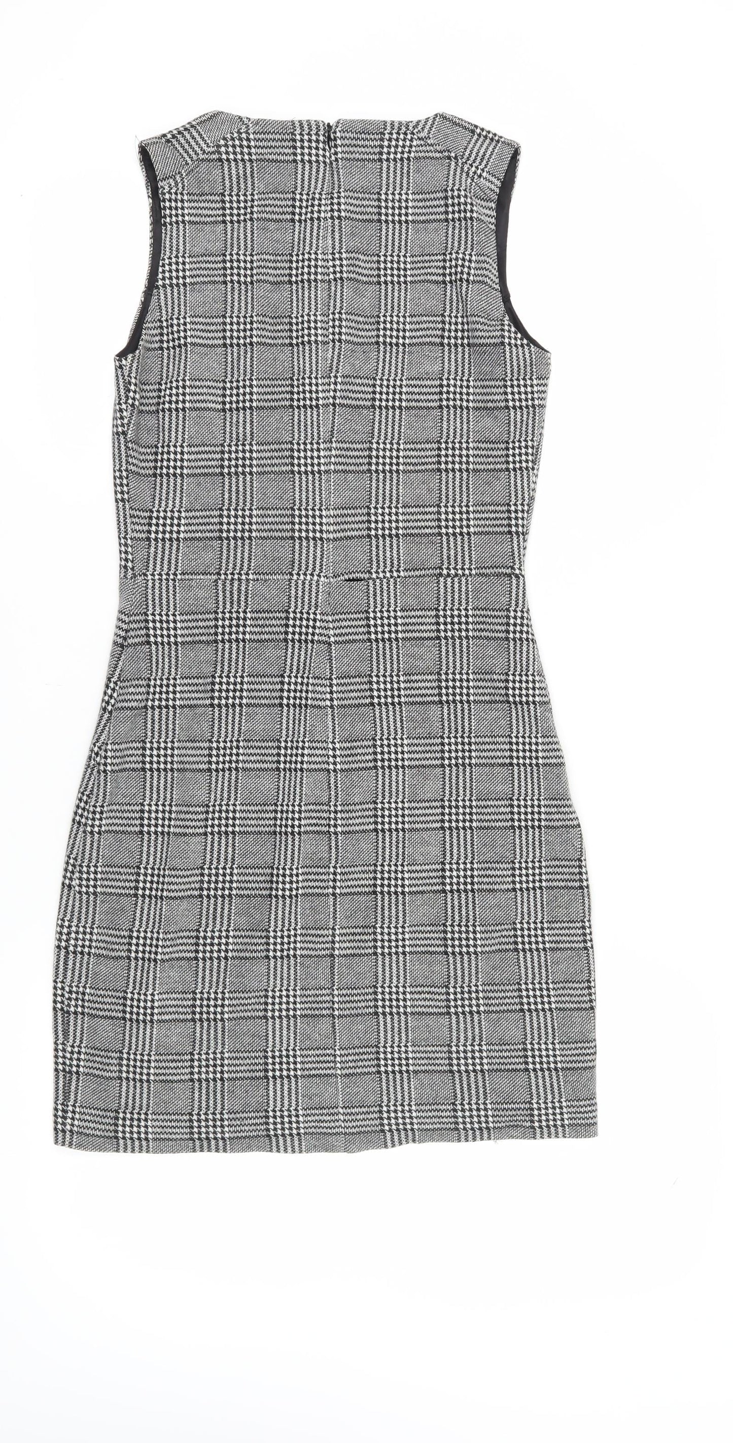 Mango Women's Black Check Short Sheath Dress Medium
