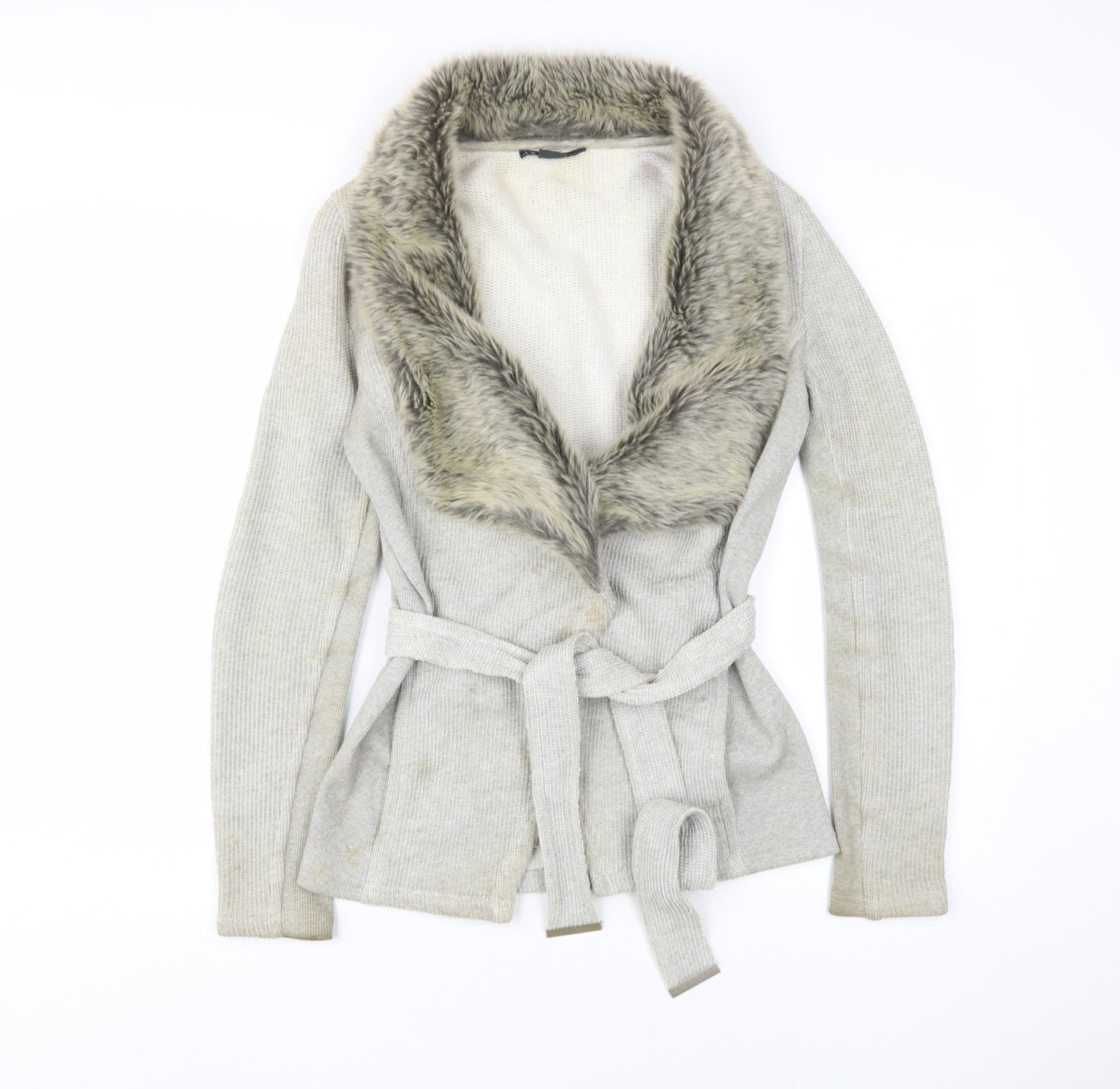 Armani Exchange Women's Ivory Fur Trim Cardigan M
