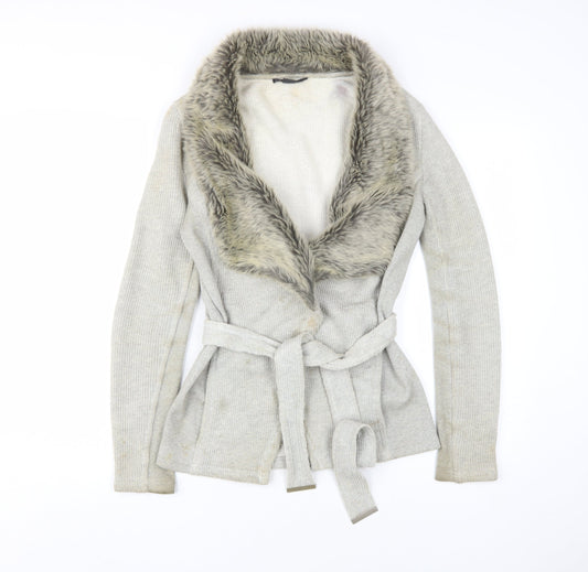 Armani Exchange Women's Ivory Fur Trim Cardigan M