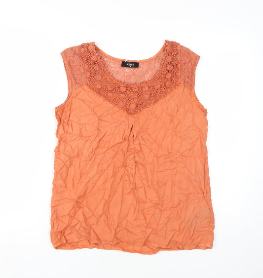 Klass Women's Orange Sleeveless Crochet Blouse