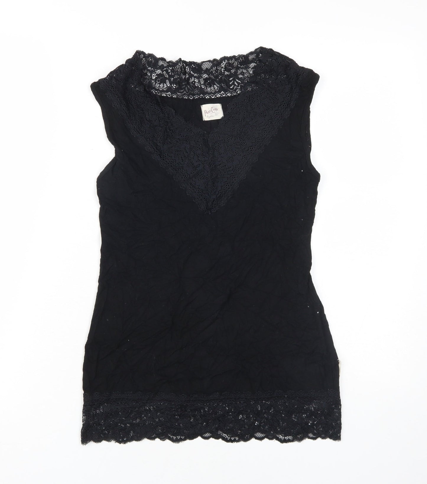 Post Card Women Black Sleeveless Basic Top