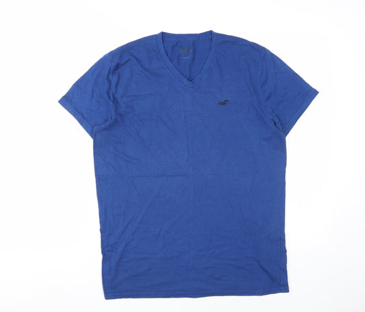 Hollister Men's Blue V-Neck T-Shirt - Size S, Cotton Blend