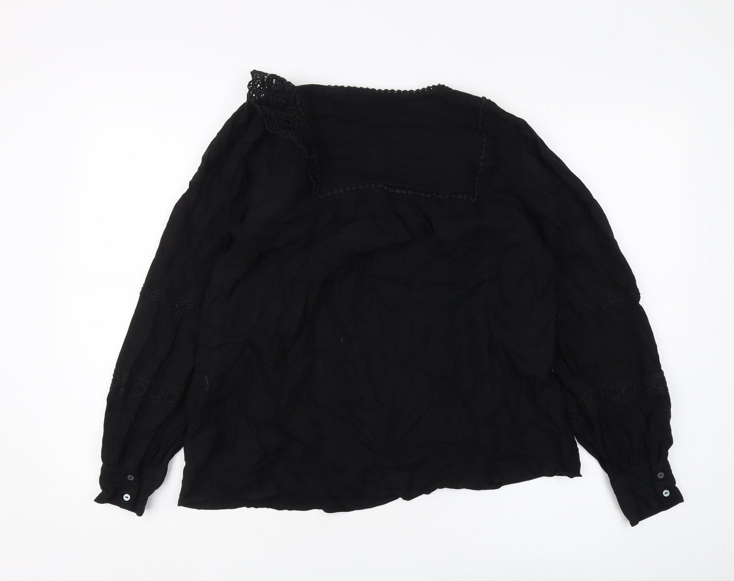 Next Women’s Black 12 Lace Accent Long Sleeve Blouse