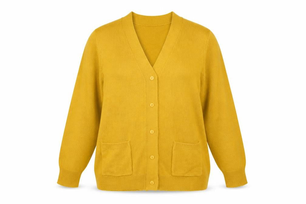 Damart Women's Yellow Cardigan M V-Neck Long Sleeve