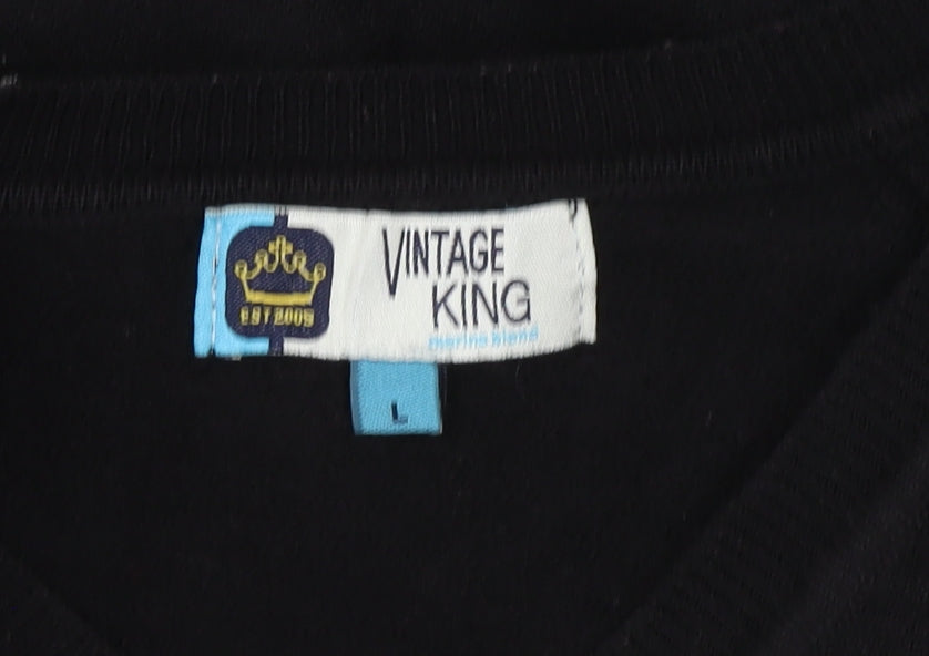 Vintage King Men's Black V-Neck Pullover Jumper L