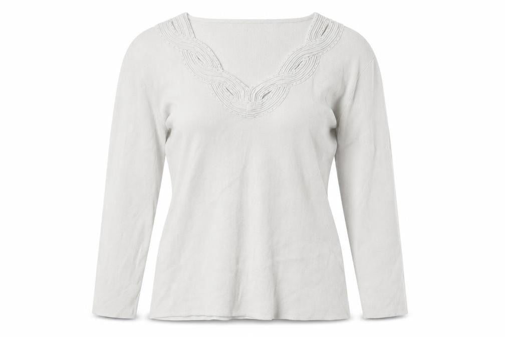 Front view of Roman Originals Women's Ivory V-Neck Long Sleeve Jumper