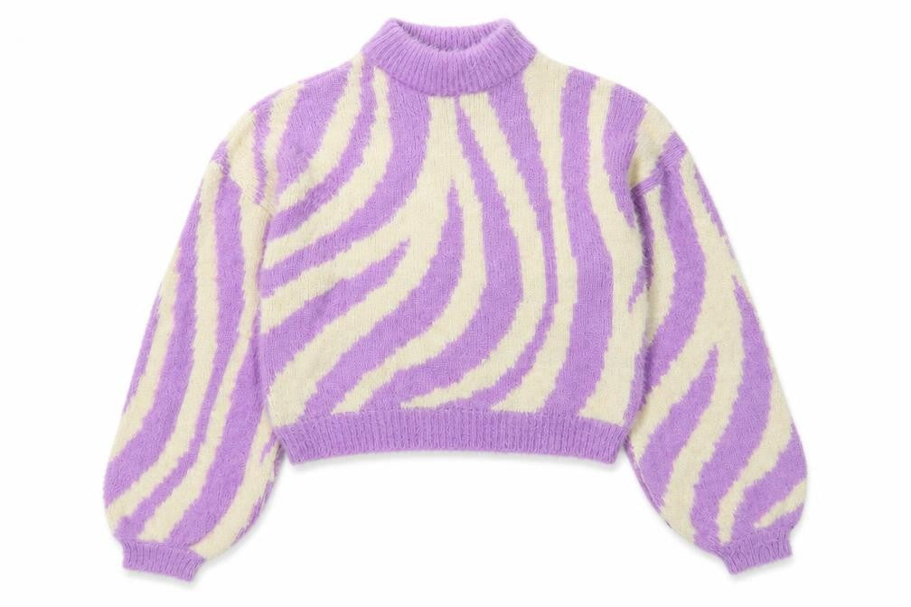 Wednesdays Girl Women's Purple Mock Neck Zebra Jumper S