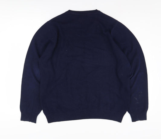 Marks and Spencer Men's Blue V-Neck Pullover Jumper L