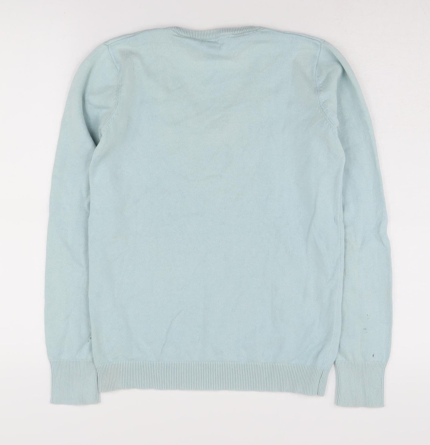 Rydale Women's Blue V-Neck Cotton Pullover Jumper