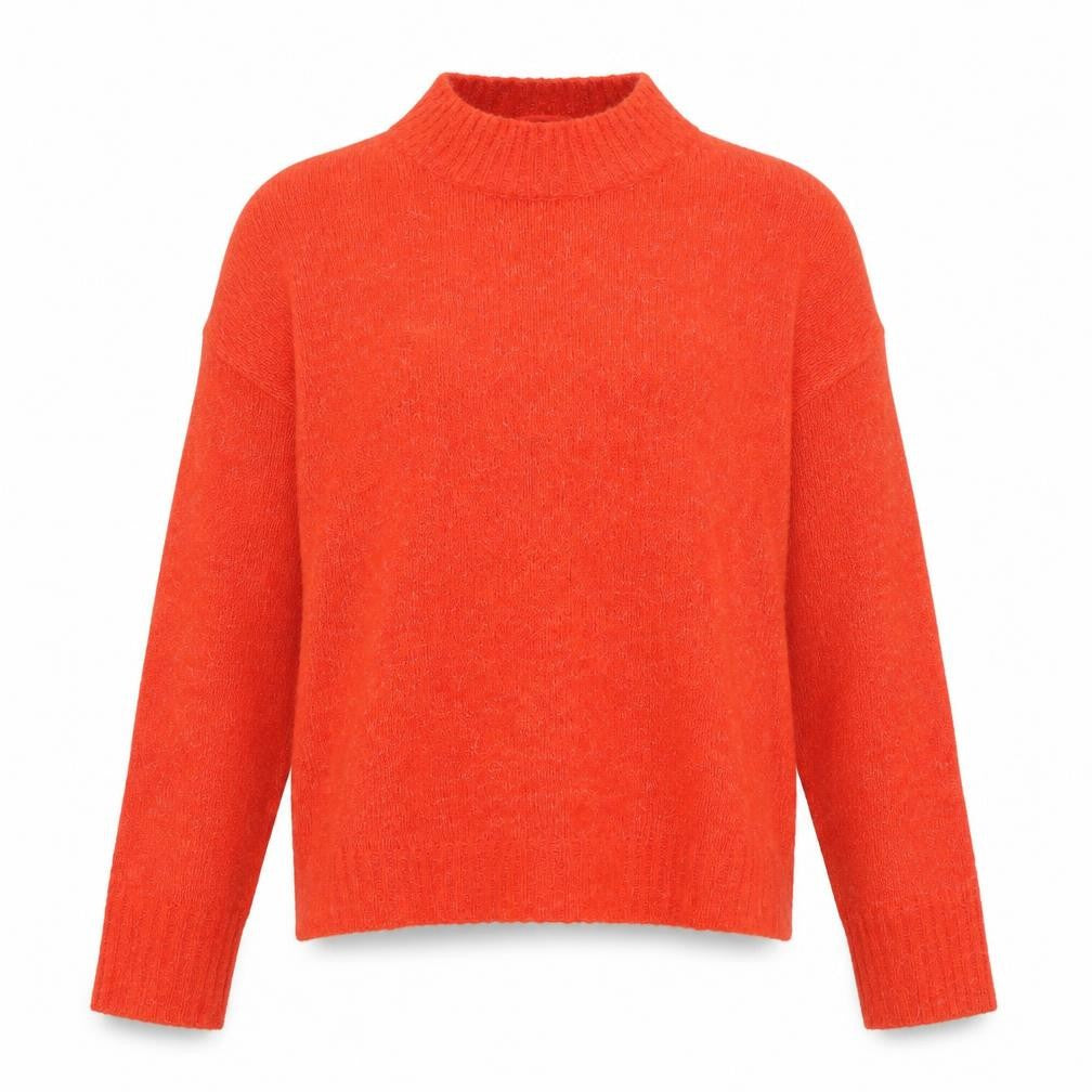 Front view of ICHI Women's Orange Mock Neck Jumper, size S