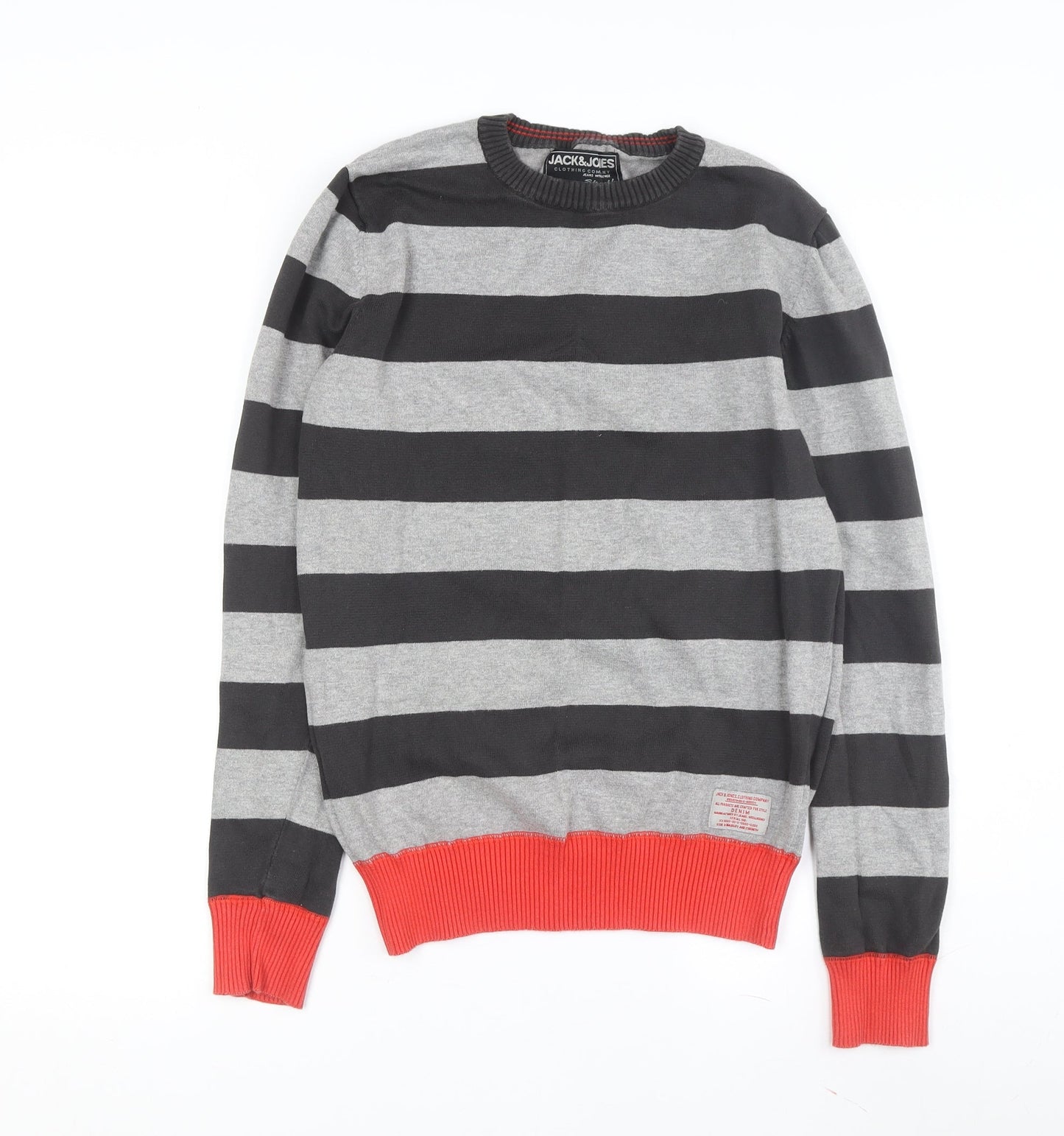 Jack & Jones Men's Grey Striped Pullover Jumper M