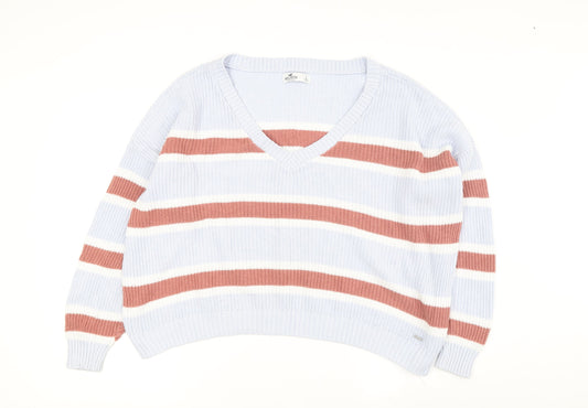 Hollister Women's Multicoloured V-Neck Pullover Jumper L