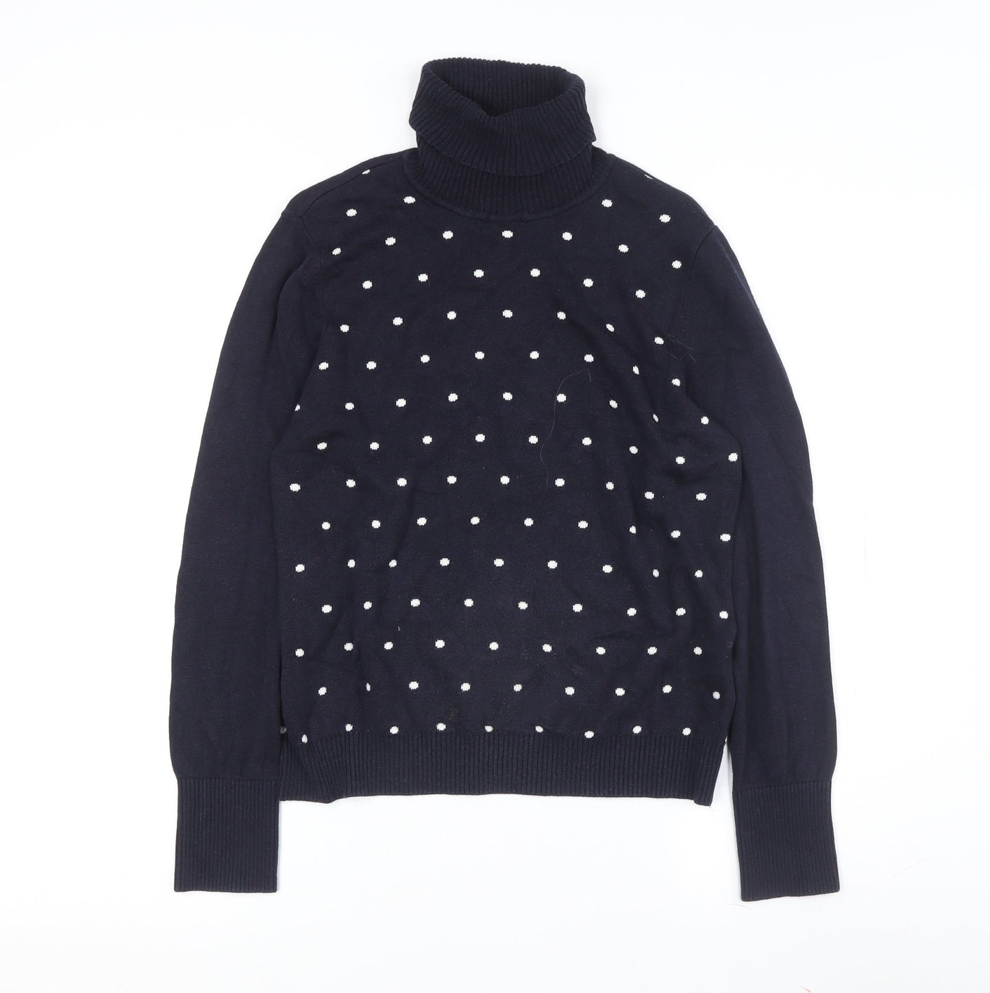 Peter Hahn Women's Blue Roll Neck Polka Dot Jumper Size 12