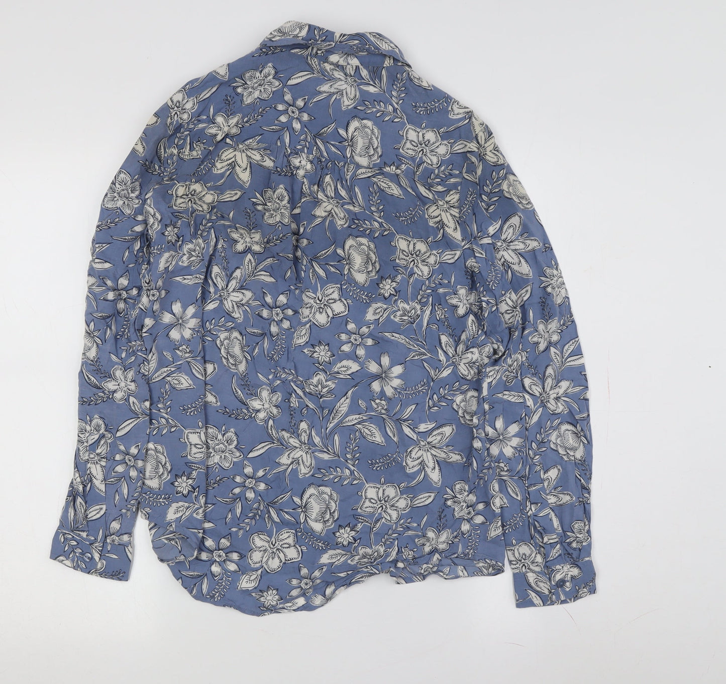 Marks and Spencer Women's Floral Blue Button-Up Shirt