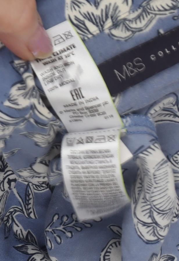 Marks and Spencer Women's Floral Blue Button-Up Shirt