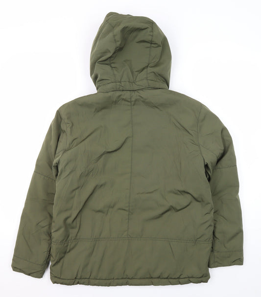 H&M Boys Green Mid-Length Parka Jacket 11 Years Hooded