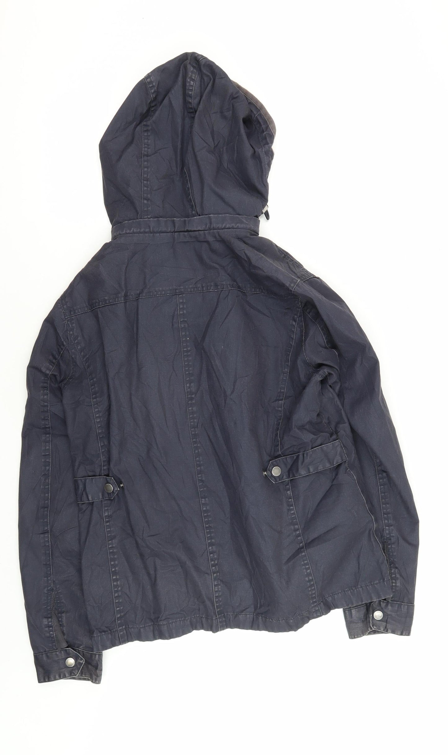 White Stuff Women's Black Parka Jacket with Hooded Zip Size 14