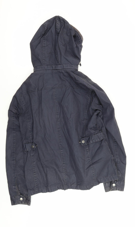 White Stuff Women's Black Parka Jacket with Hooded Zip Size 14