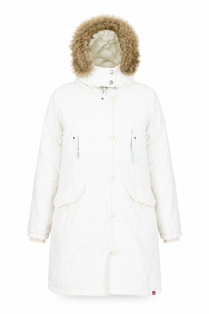 EDC by Esprit Women's White M Parka Coat, Winter Long Hooded