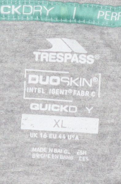 Trespass Unisex Grey Graphic Print T-Shirt XL Quick Dry