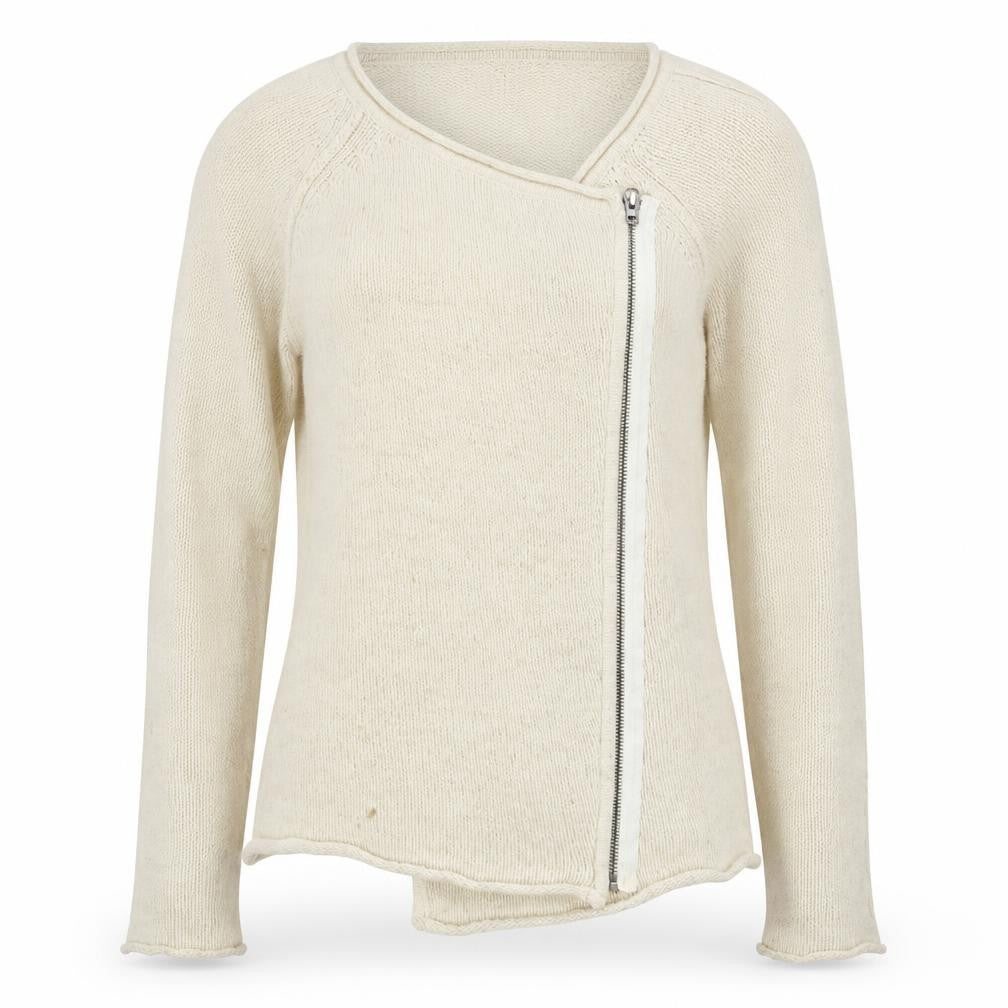 Front view of Object Women's Beige Full Zip Jumper, size S, Casual Knit