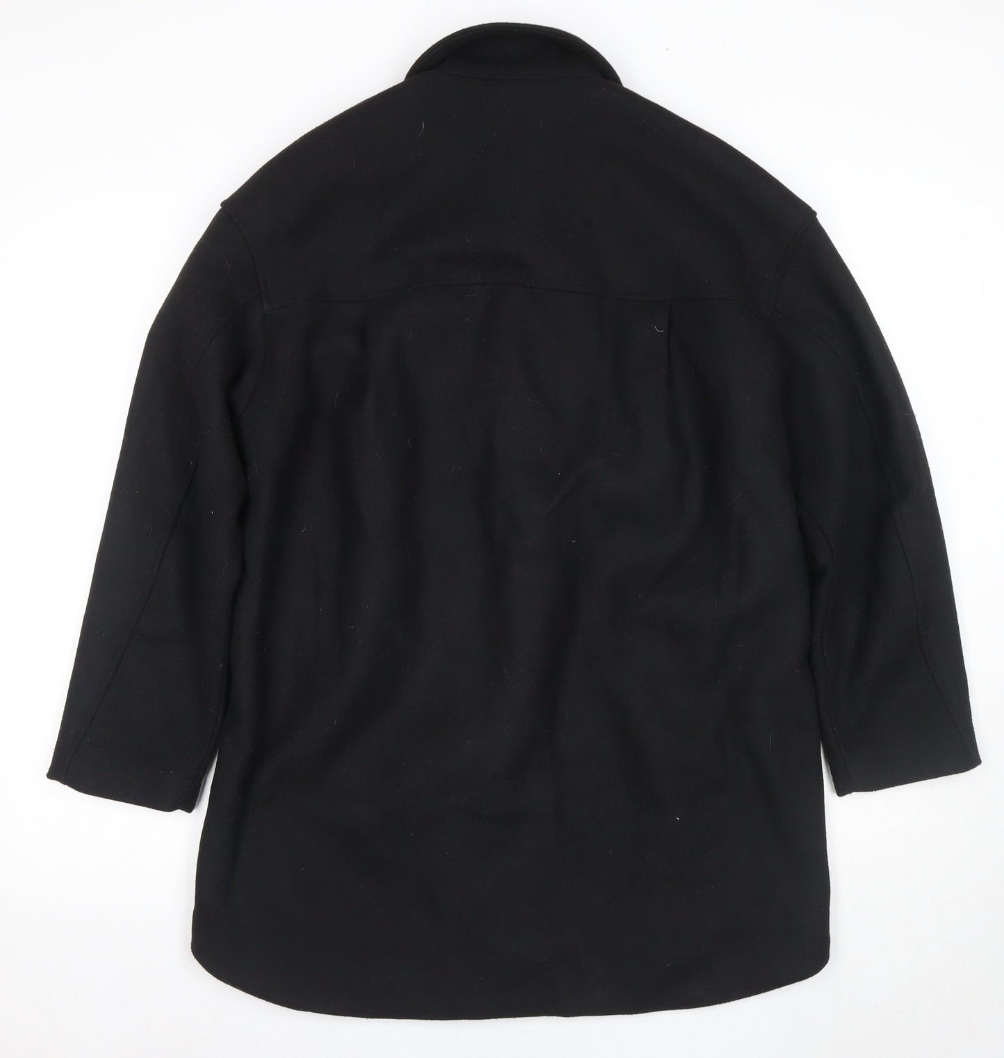 H&M Men's Black Wool Coat, 2XS, Mid-Length, Collared