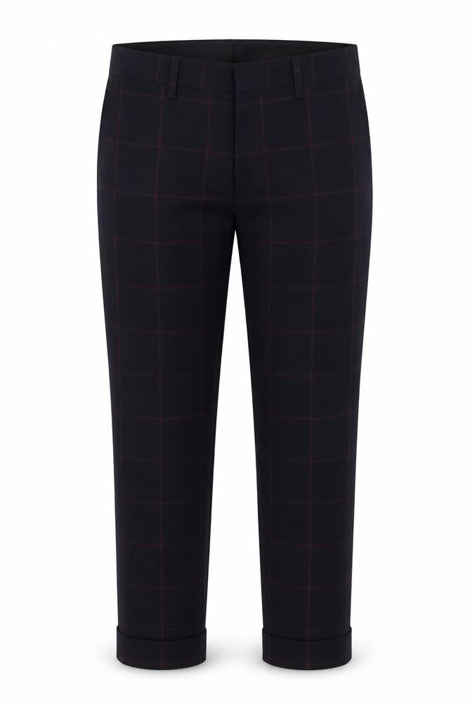Front view of ASOS Men's Black Check Tapered Trousers, size 32