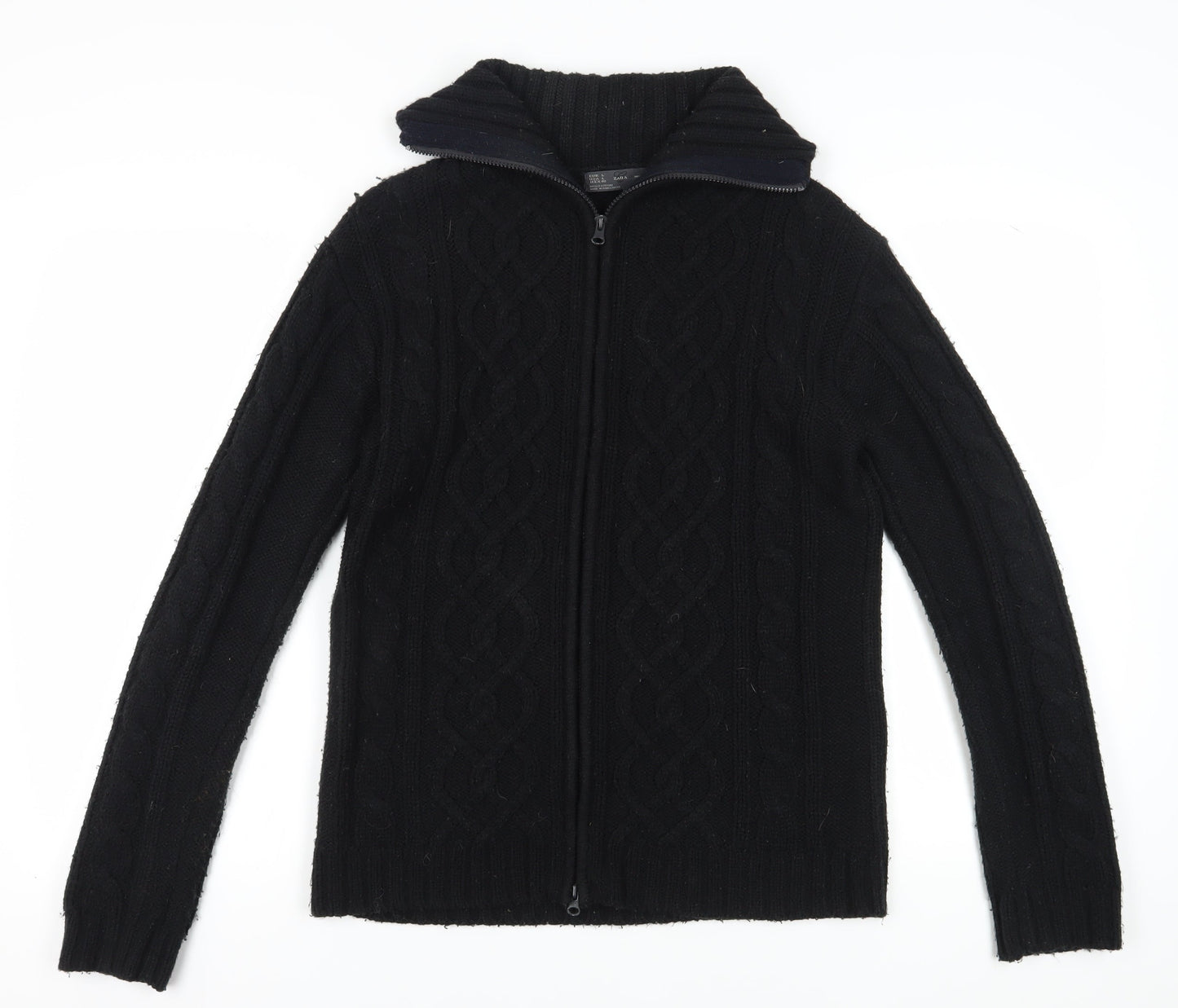 Zara Women’s Black L Cable-Knit Full Zip Jumper