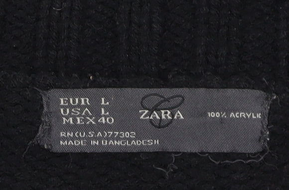 Zara Women’s Black L Cable-Knit Full Zip Jumper