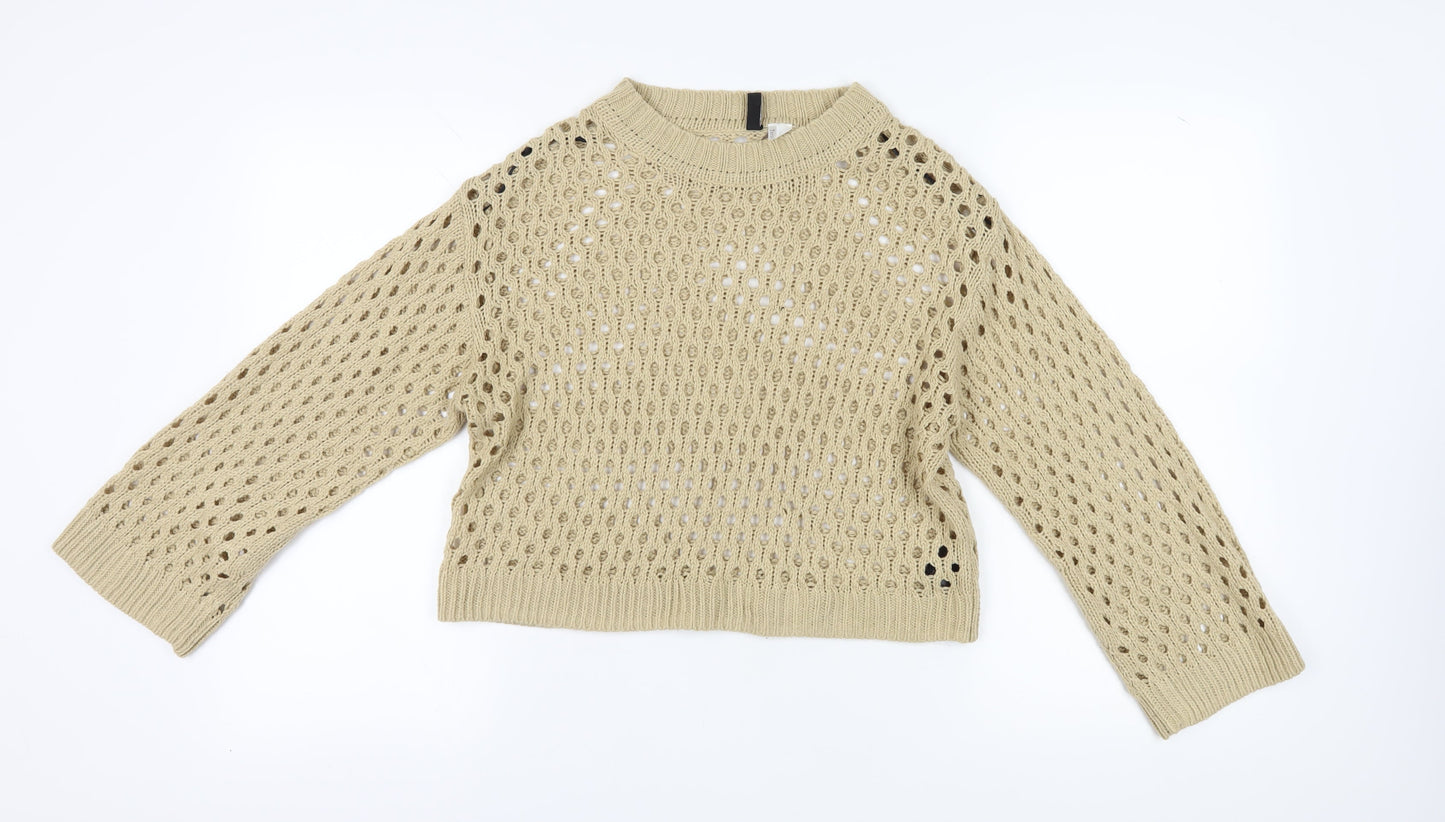 H&M Women Beige Pullover Jumper Size 10 Open-Knit