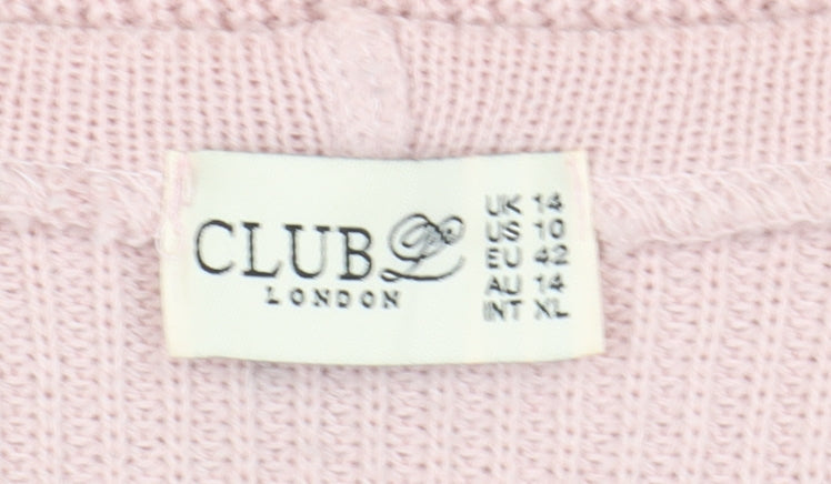 Club L London Women's Pink Distressed Pullover Size 14