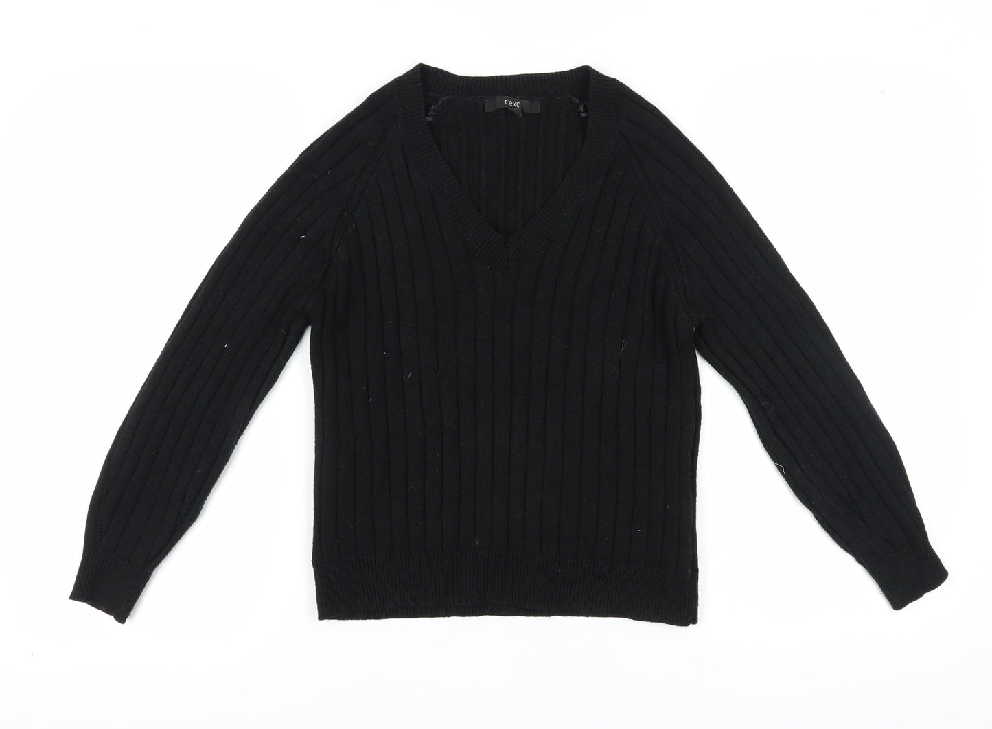 Next Women's Black V-Neck Cable Knit Pullover Jumper M