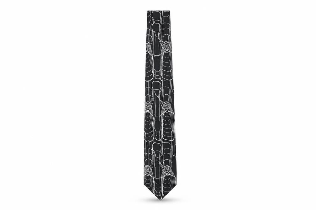 TieRack Men's Black Geometric Slim Silk Tie