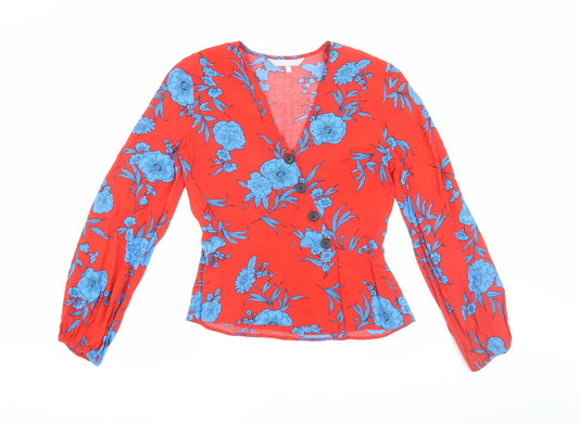 Red Herring Floral Wrap Blouse, Women, Red, Size 8