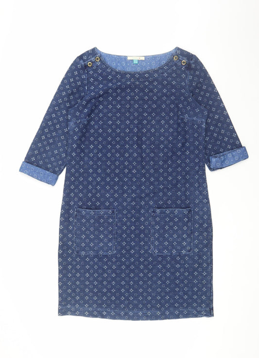 White Stuff Women's Blue 3/4 Sleeve Shift Dress