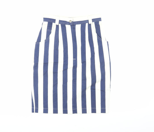 Marks and Spencer Women's Blue Striped Pencil Skirt Size 10