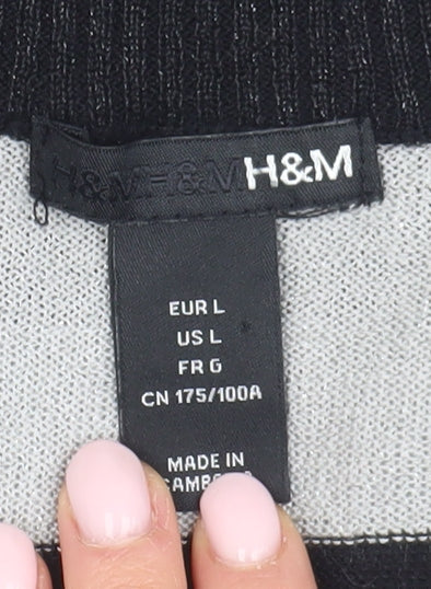 H&M Women's Black L Pullover Jumper - Striped Knit