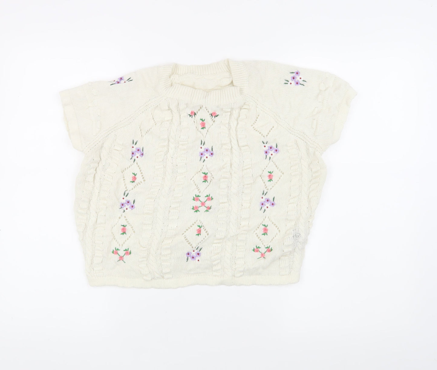 Cider Women's Ivory L Embroidered Knit T-Shirt