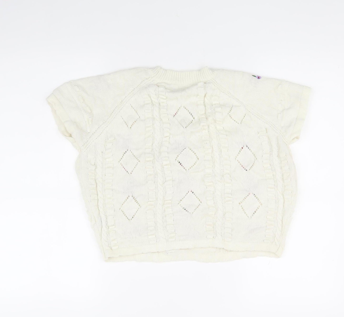 Cider Women's Ivory L Embroidered Knit T-Shirt