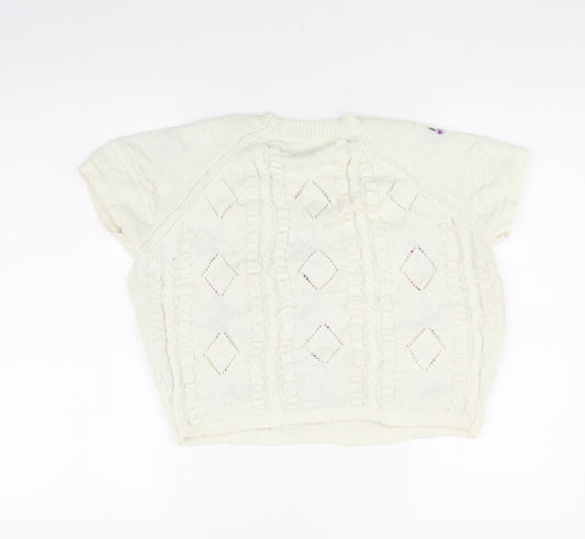 Cider Women's Ivory L Embroidered Knit T-Shirt