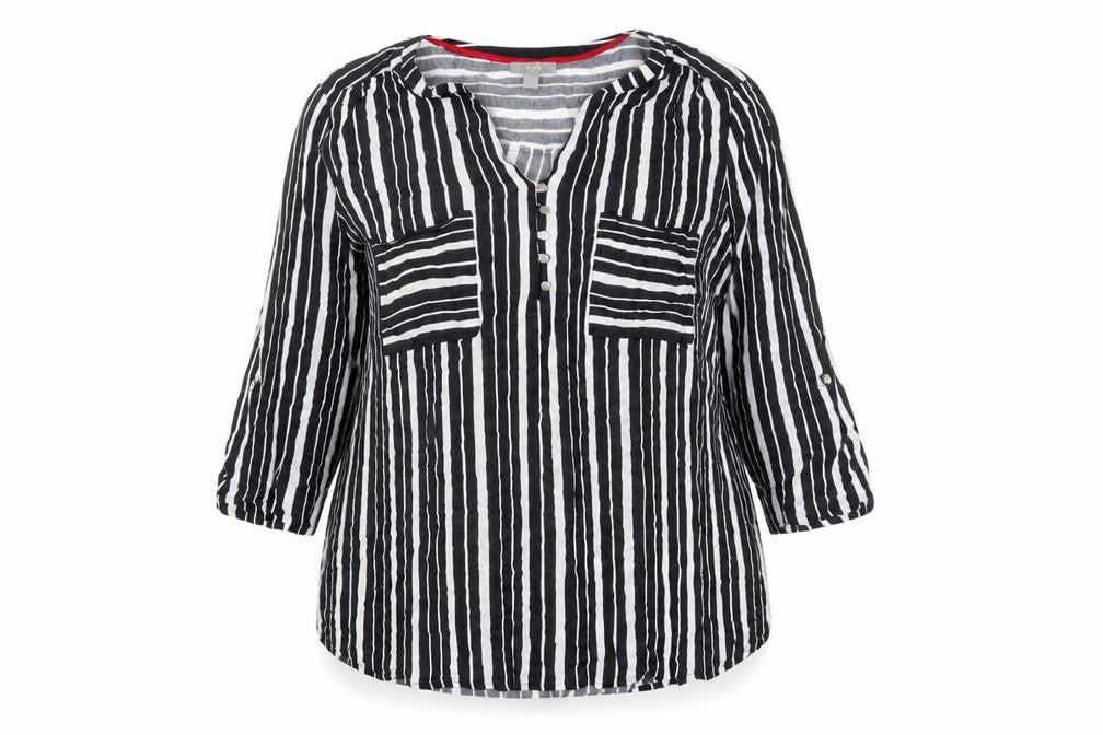 C&A Women's Striped Black Tunic Blouse Size 16