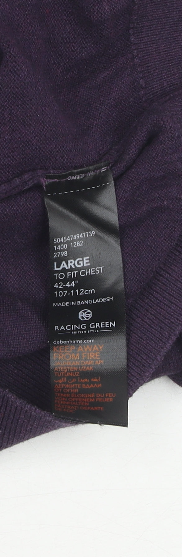 Racing Green Men's Purple V-Neck Pullover Jumper L