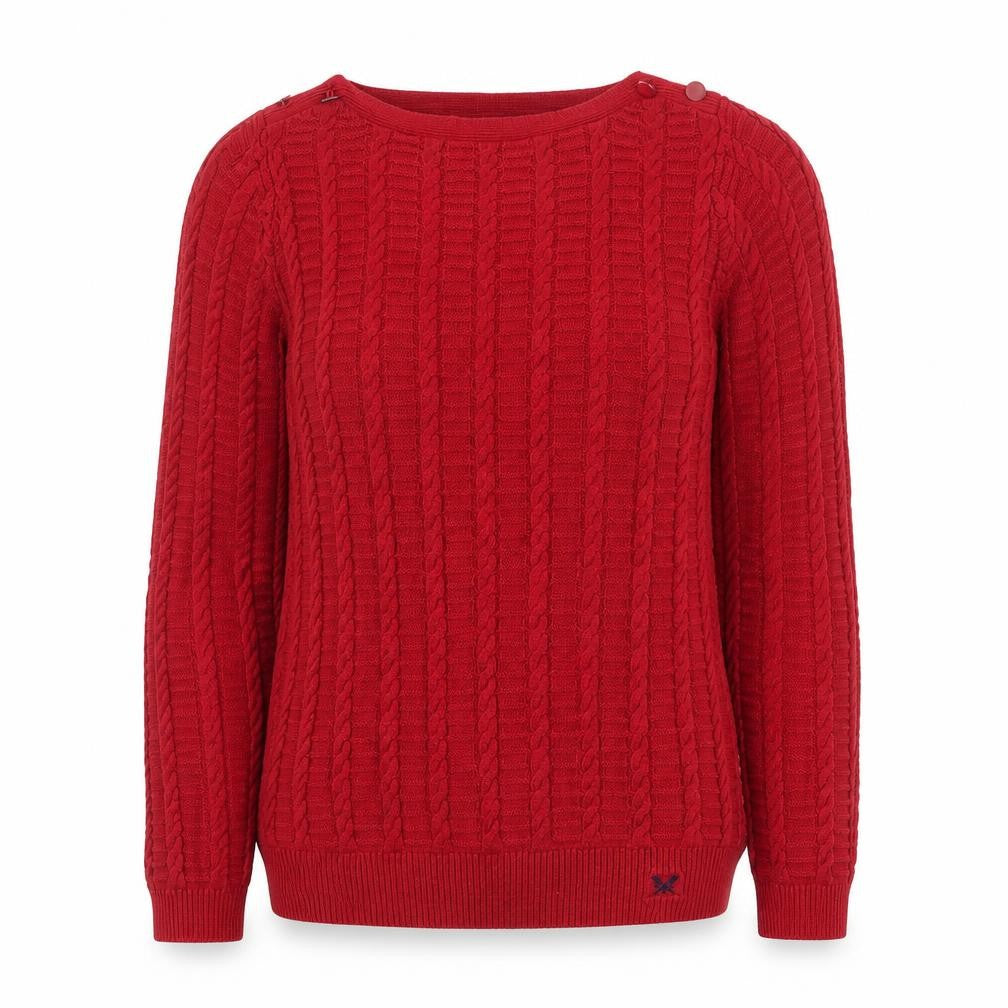 Front view of Crew Clothing Women's Red Cable-Knit Boat Neck Jumper, size 12